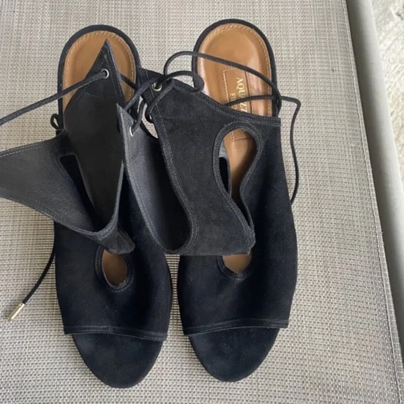 Aquazzura Black Suede Cut Out "Sexy Thing" Heels - Picture 7 of 13